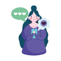 people and smartphone, woman using mobile message love