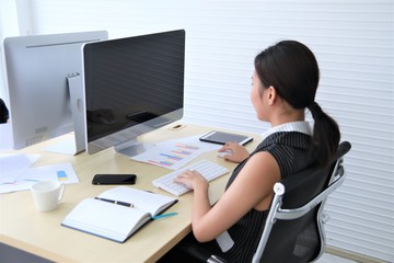 Blurred online marketing business concept staff office working deliver service to customer avoid Covid-19 Coronavirus 