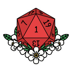 natural one dice roll with floral elements illustration