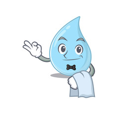 A cartoon character of raindrop waiter working in the restaurant