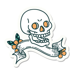 tattoo sticker with banner of a skull