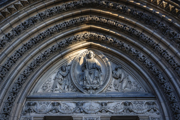 Details of portal of St Mary Cathedral in Edinburgh city, Scotland, UK