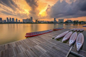 Singapore 2018 Sunset at Kallang Lake look from 
Water Sports Centre, Singapore sport hub