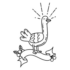 banner with black line work tattoo style sea bird