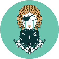 crying human rogue with natural one d20 roll icon