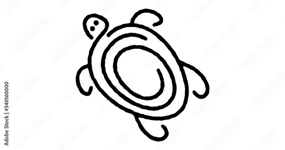 Poster hand drawn sketch icon animation for green turtle to use as video design element. minimalistic symbo