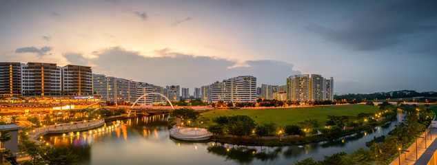 Fototapeta na wymiar Singapore 2018 Sunset at Waterway Point, 83 Punggol Central, Singapore