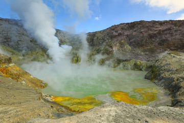 The steaming crater lake on White Island, New Zealand, an active volcano