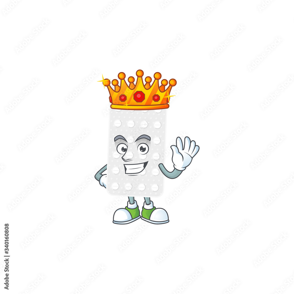 Poster The Charismatic King of pills cartoon character design wearing gold crown