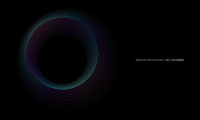 abstract dots lines circle round frame blue green color isolated on black background. Vector illustration in concept digital, technology, modern, science.