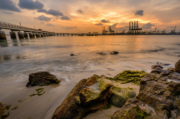 Singapore 2018 Sunset at Labrador Jetty over look to Pasir Panjang Terminal , Labrador Park