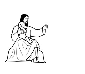 Drawing of Jesus Christ religion and baby for coloring,