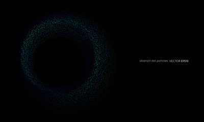 abstract dots particles circle round frame blue green color isolated on black background. Vector illustration in concept digital, technology, modern, science.