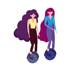 eco friendly transport, young women riding unicycle isolated icon