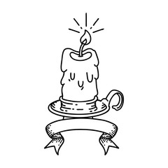 banner with black line work tattoo style spooky melting candle