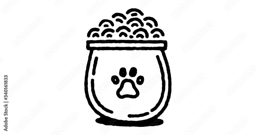 Poster hand drawn sketch icon animation for dried dog food to use as video design element. minimalistic sym