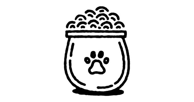 Hand drawn sketch icon animation for dried dog food to use as video design element. Minimalistic symbol made for motion graphic, can be used as loop item, has alpha channel.