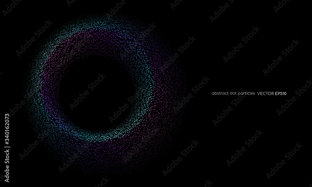 Aufkleber abstract dots particles circle round frame blue green color isolated on black background. vector ill