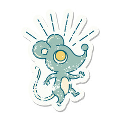 grunge sticker of tattoo style mouse character