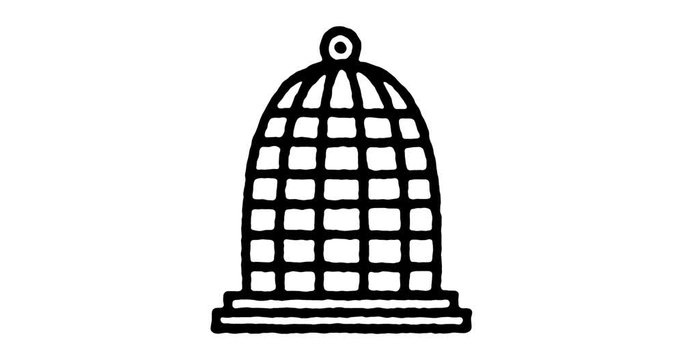 Hand drawn sketch icon animation for bird cage to use as video design element. Minimalistic symbol made for motion graphic, can be used as loop item, has alpha channel.