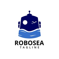 robot and sea logo vector