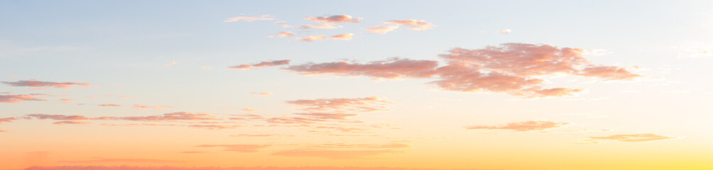 Beautiful Panoramic View of Cloudscape during a colorful sunset or sunrise. Taken on the East Coast by the Atlantic Ocean in Canada.
