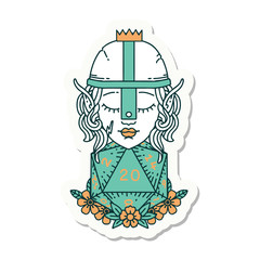 elf fighter with natural twenty dice roll sticker