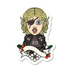 elf rogue character with natural twenty dice roll sticker