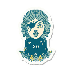 human rogue with natural twenty dice roll sticker