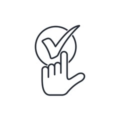 Click select, press. Ok,Check mark, Done Successful. Vector linear icon isolated on white background.
