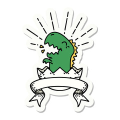 sticker of tattoo style hatching dinosaur