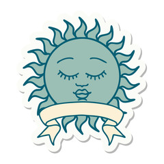 tattoo sticker with banner of a sun with face