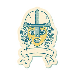 orc fighter character face with banner illustration