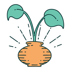 traditional tattoo style houseplant in vase