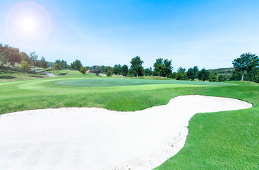 Sand bunkers at the beautiful golf course.
