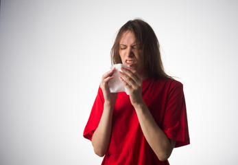 sick woman with a handkerchief / sick woman