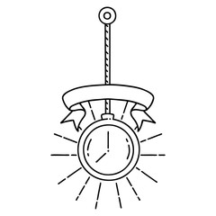 banner with black line work tattoo style gold pocket watch