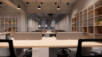 Interior Empty Modern Loft Office open space modern office footage.Modern open concept Lobby and reception area meeting room design.3d Rendering .