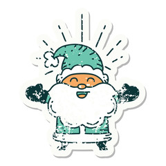 grunge sticker of tattoo style happy santa claus christmas character