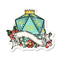 natural twenty D20 dice roll grunge sticker