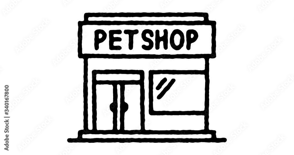 Poster hand drawn sketch icon animation for pet shop to use as video design element. minimalistic symbol ma