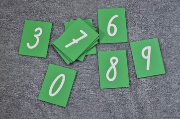 Set of green wooden montessori numbers