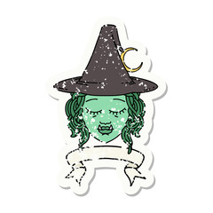 half orc witch character face with banner illustration