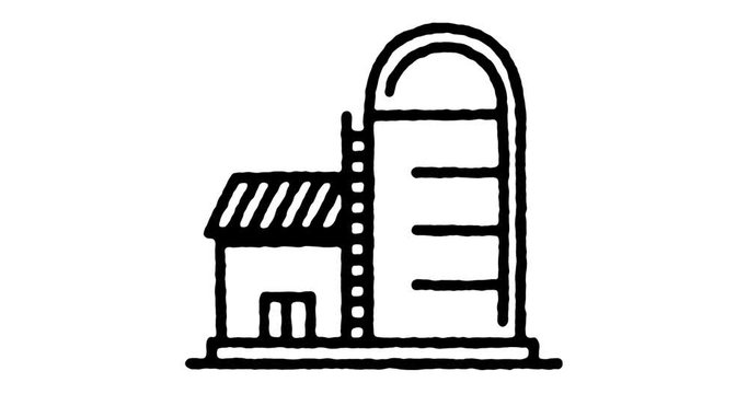 Hand drawn sketch icon animation for silo storage to use as video design element. Minimalistic symbol made for motion graphic, can be used as loop item, has alpha channel.
