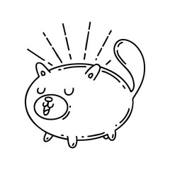 traditional black line work tattoo style happy cat