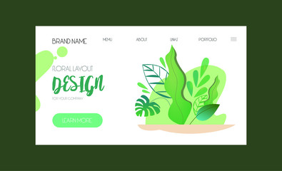 Floral layout landing page design and illustration