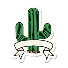 tattoo sticker with banner of a cactus