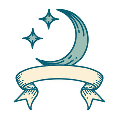 tattoo with banner of a moon and stars