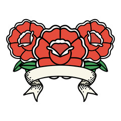 tattoo with banner of a bouquet of flowers