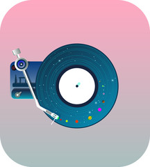 Space theme vinyl gramophone vector illustration